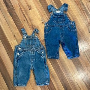 Lot of 2 denim overalls 3-6 months